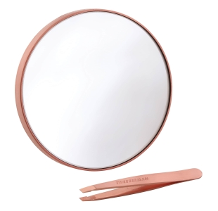 Rose Gold Mini Slant Tweezer And 10X Mirror